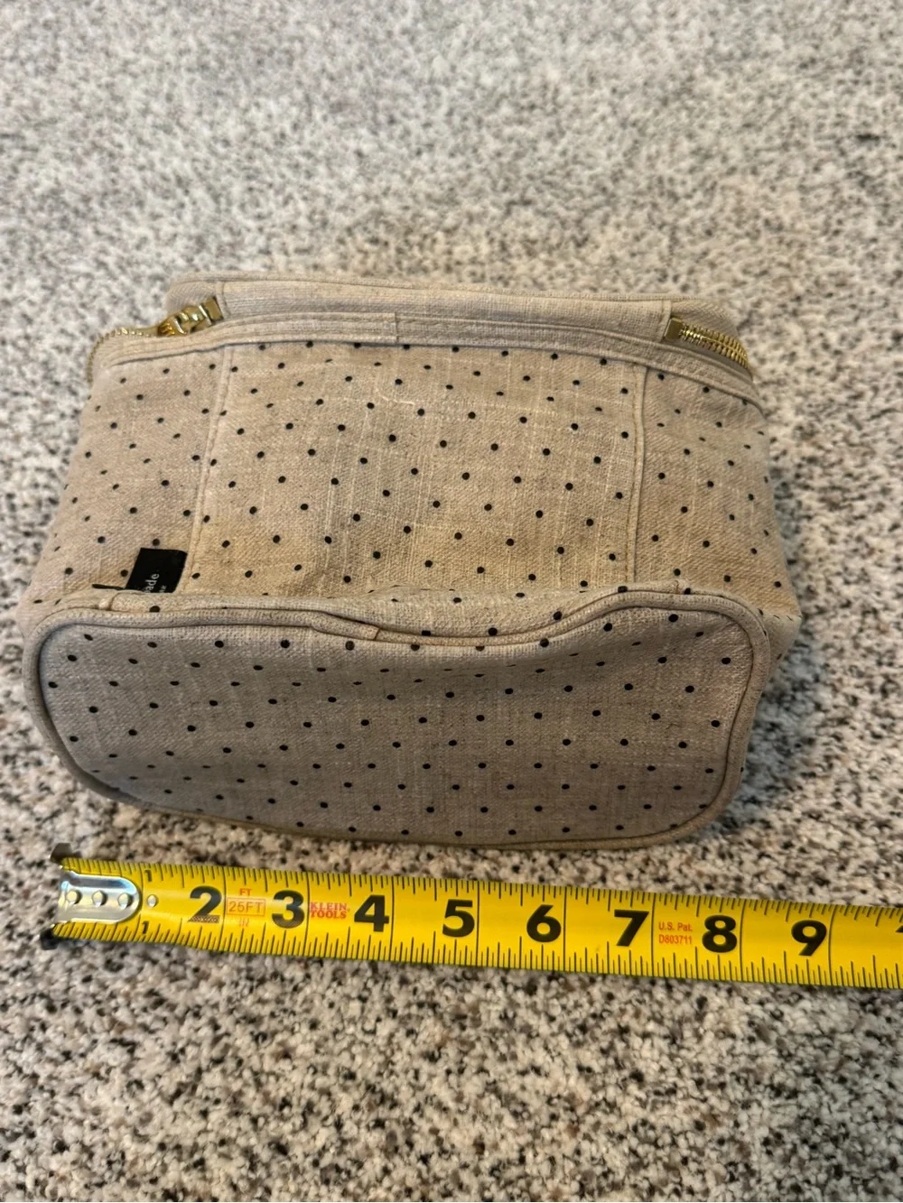 kate spade Beige Canvas Polka Dot Lunch Bag with Gold Zipper